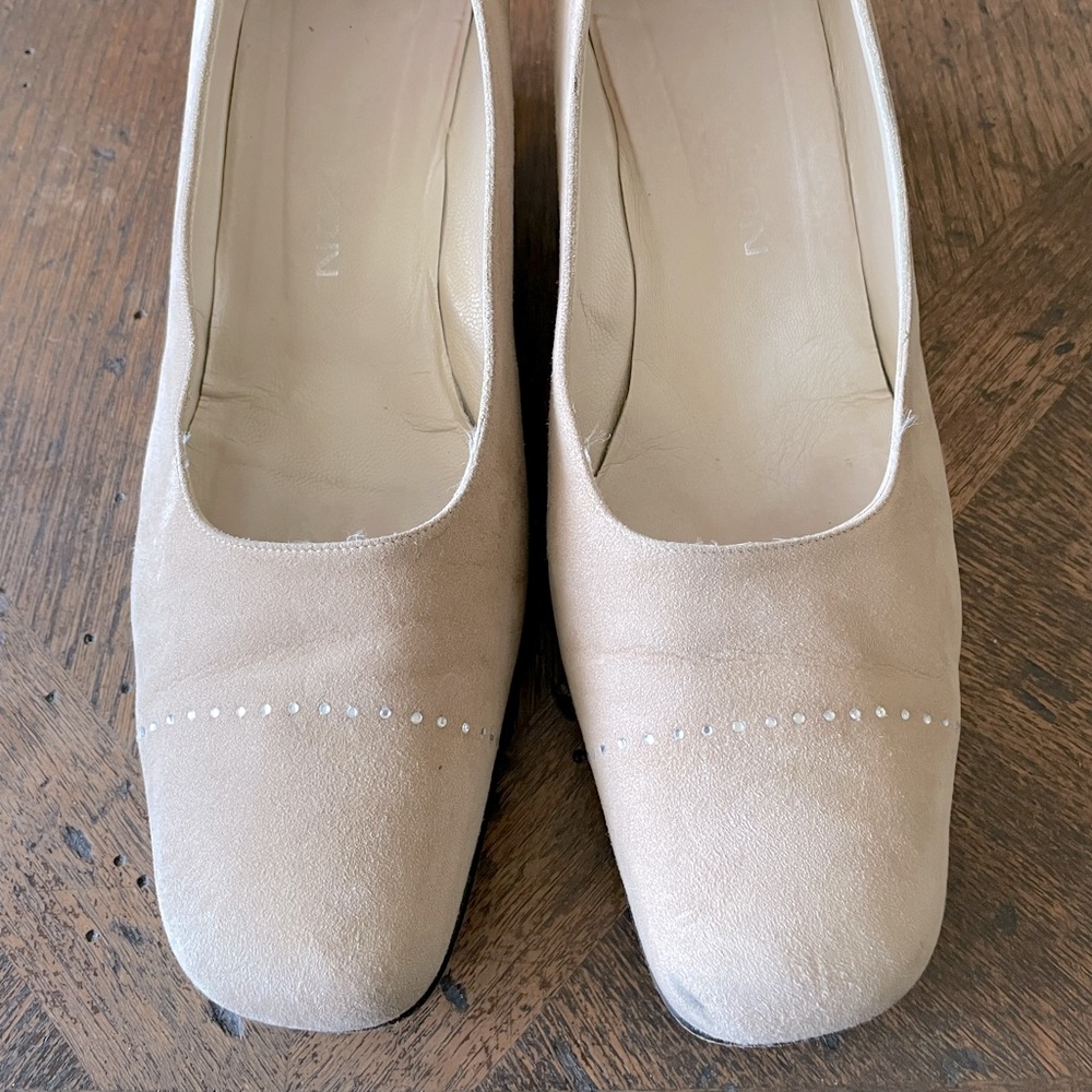 Maud Frizon Nude Suede Wedges